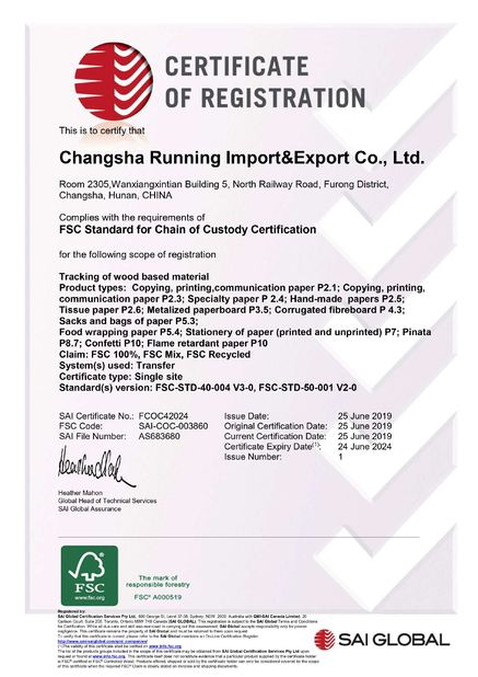 Porcellana Changsha Running Import &amp; Export Co., Ltd. Certificazioni